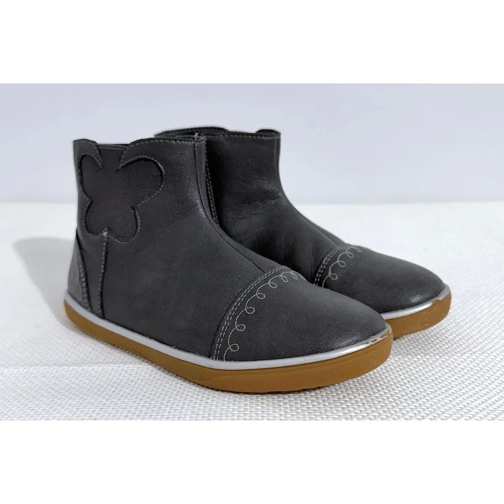Live & Luca Girls Ankle Boots US 1Y Leather Gray Flower Cutout Zipper